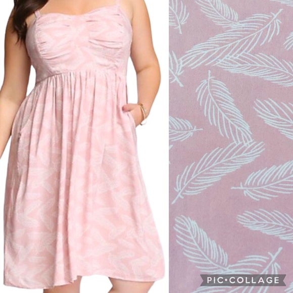 torrid Dresses & Skirts - Torrid Dress Size 4X Pastel Pink White Feather Print Sleeveless Skater